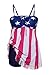 Aleumdr Womens Spaghetti Straps USA Flag Printed Fringe Tassels Padded Tankini Top Set Swimsuits with Swim Shorts Large Size Multicoloured