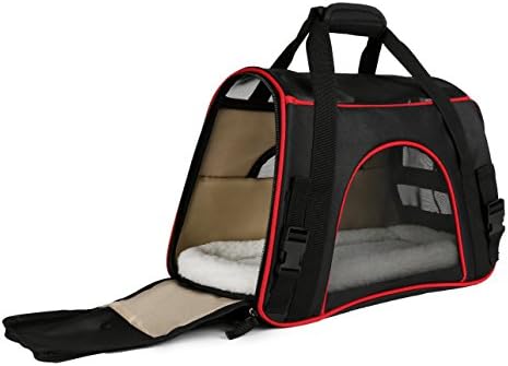 Dog Carrier Pet Carrier Dog Travel Airline Outdoor Bag Travel Tote with Fleece Bedding (Big 18.5L9.5W13H, Black&Red)