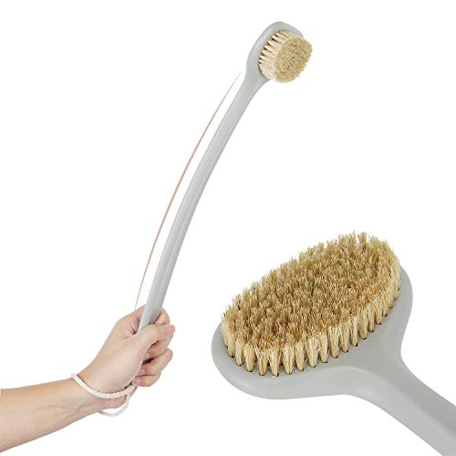 Body Brush for Dry or Wet Brushing,Stiff Bristles for Dry Skin Body Exfoliator,Shower and Bath Scrubber for Wash Brushing, Exfoliating,Leg Exfoliant Massage Plastic Long Handle (Grey)