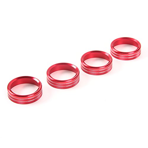 Thenice 6pcs Aluminum Alloy Air Conditioner & Audio & Trailer & 4x4 Switch Knob Ring Console Button Cover Trim Bezel for Ford F150 XLT 2016 2017 2018(Red)