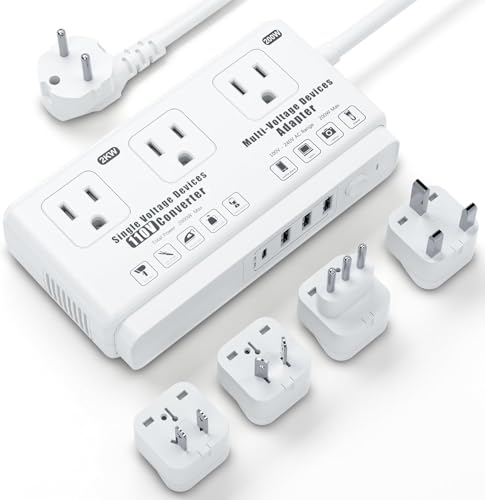 220v to 110v Travel Voltage Converter: International Universal Voltage Converter US to Europe Power Strip Plug Transformer - 2000W Electric Hair Dryer Step Down Outlet Converters for European UK EU