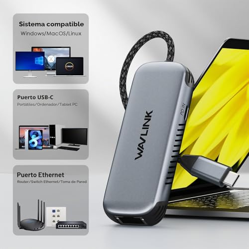 WAVLINK USB C to Ethernet Adapter with 95W PD, Gigabit 5Gbps Ethernet to USB C RJ45 Adapter Compatible with Laptop, Win 10/11, Mac OS 11 or later, Linux.