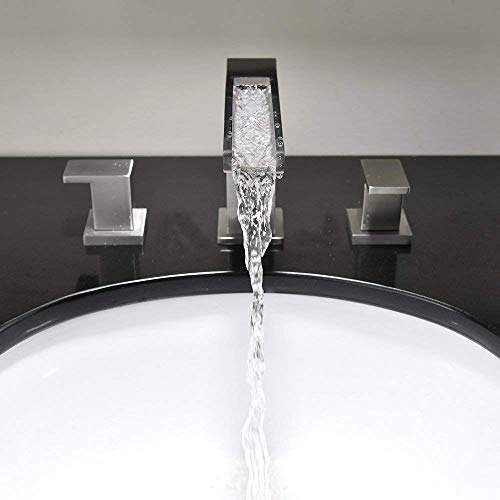 Waterfall Stainless Steel Two Handle Three Hole Widespread Bathroom Faucet, Brushed Nickel Bathroom Sink Faucet With Hoses - Thumbnail 5