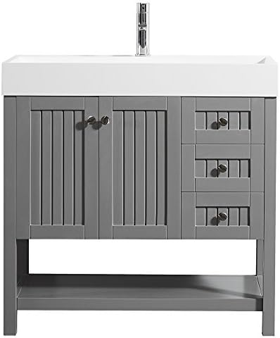 Vinnova 755036-GR-WH-NM Pavia 36” Single Vanity in Grey with Acrylic Under-Mount Sink Without Mirror