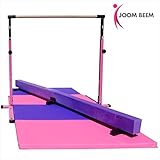 Pink Adjustable (3'-5') Horizontal Bar and 8ft Folding Mat Balance Beam Combo Gym Set