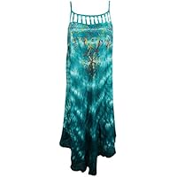 Mogul Interior Womens Tank Dress Cover up Embroidered Cutout Neck Loose Flare Sundress