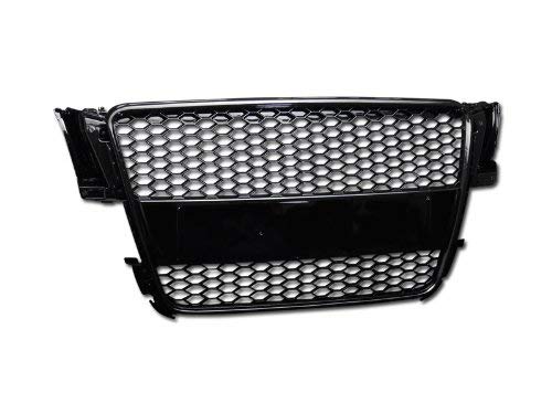 R&L Racing Front Grill Compatible with Audi A5 8T 08-10 | Black R Sport Honeycomb Mesh Bumper Grille with Emblem Base ABS
