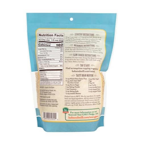 BOB’S RED MILL OAT BRAN HOT CEREAL, ORGANIC, HIGH FIBER 18 OZ.
