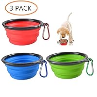 ANSLYQA Collapsible Dog Bowl Travel Bowl Dog Portable Water Bowl for Pet Dog Cat Food Water Feeding Food Grade Silicone Dog Bowl Free Carabiner,3 Pcs