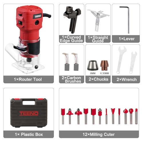 TEENO Electric Hand Palm Router, Trimmer Laminate Wood Working Joiners Tool, Compact Router with Trimmer Base, 1/4(6.35mm)