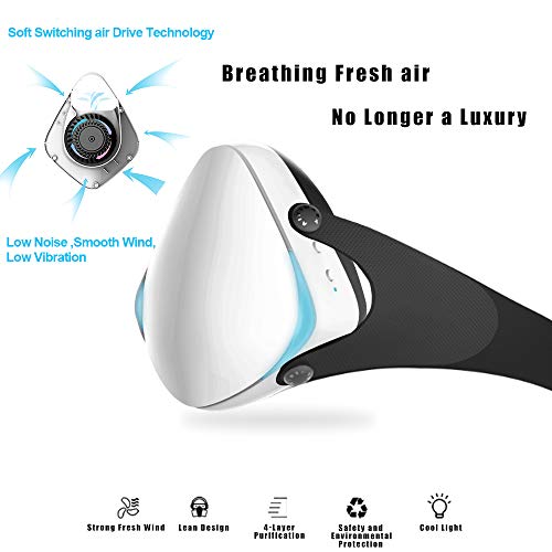 Smart Electric Masks - Medical Grade Fresh Air Purifying Mask with 10PCS Replacement Filters Anti Pollution/Anti Haze/Dust Proof Mask for Exhaust Gas, Pollen Allergy, PM2.5, Running, Cycling