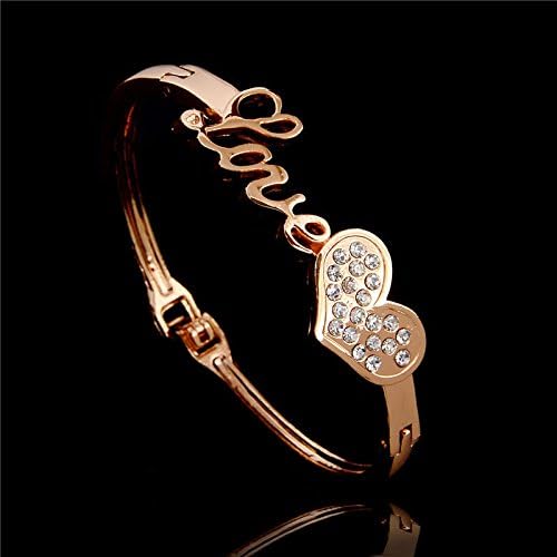Flamboyantgoods Letter Love Heart 18K Rose Gold Filled Austrian Crystal Wrist Bracelet Bangle