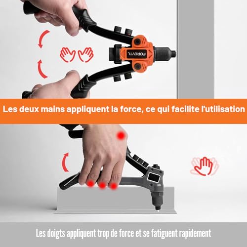FOREVTL 26cm Rivet Pliers with Reinforced Lever - Professional 5in1 Manual Riveter for Blind Rivets Diameter 2.4 - 6.4 mm - Includes 200 Rivets & 5 Bits - Heavy Duty Metal Repair Tool