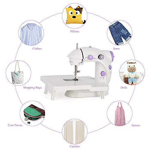 Mini Portable Sewing Machine with Extension Table Handheld Electric Sewing Machines Adjustable 2-Speed Sewing Machine for Kids Beginner and Home, Easy to Use, Purple