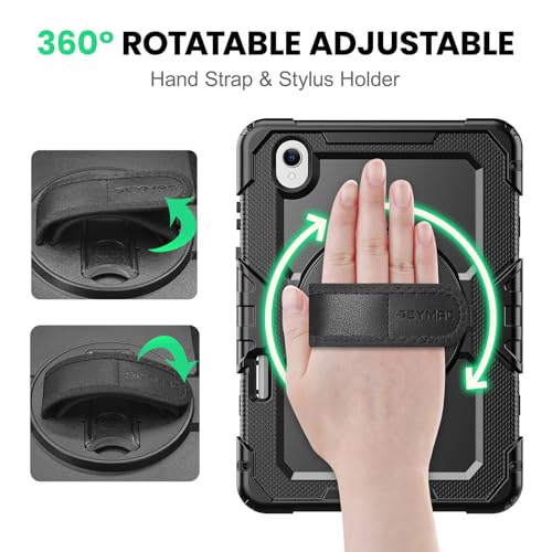SEYMAC Case for Samsung Galaxy Tab S11 2025 11 Inch SM-X730/SM-X736B, Tablet Case with 360° Rotating Strap and Stand, Pen Holder, Protective Film, Shoulder Strap, Black