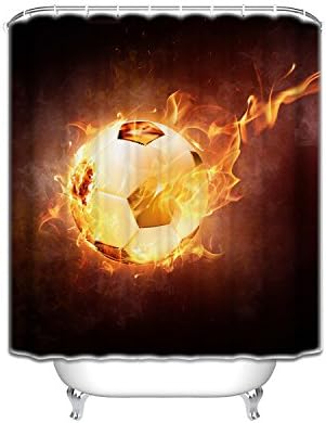 YEHO Art Gallery Sports Decor Collection, Soccer footBall Game Polyester Fabric Bathroom Shower Curtain Set with Hooks (60" Wide X 72" Long),Rings Accessory Included