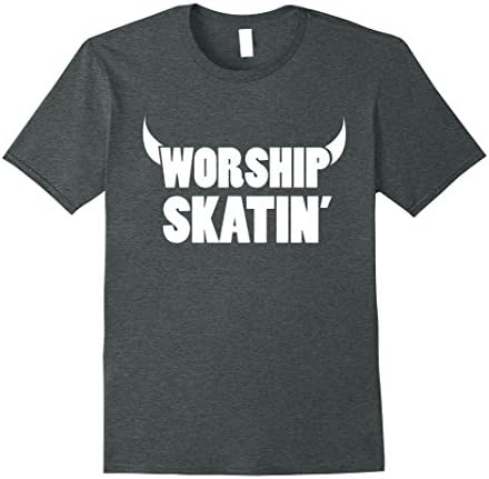 Mens Worship Skatin' - Skateboard and Roller Derby T-Shirt Large Dark Heather