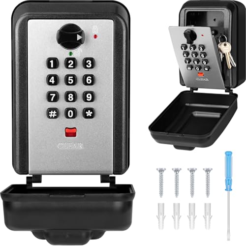 NEWIROVE Outdoor Key Safe Large Key Box with Code Waterproof Safe Key Box Wall Key Holder 12 Digits Key Box for Home Garage Office, Grey