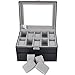Watch Box Black Leather Display Glass Top Jewelry Case Organizer, 20 Grid