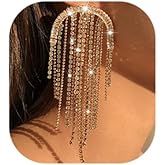 Wekicici Rhinestone Tassel Earrings Boho Big Sparkly Rhinestone Fringe Chandelier Dangle Earrings Crystal Long Chain Drop Earrings Fashion Accessories for Women(gold)