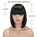 MERISIHAIR Short Bob Wigs Synthetic Hair Black Straight Wig with Flat Bangs 11 Inches Heat Resistant Kinky Full Wigs for Women Natural As Real Hair+Free Wig Cap(Black)