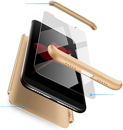 Jardire Compatible OPPO A73/F5/F5 Youth/A75, Shockproof Hybrid Hard Back, Shockproof Shell Full Body Protective Case Bumper [Tempered Glass OPPO A73/F5/F5 Youth/A75Screen Protector] - Gold