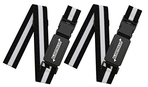 Luggage Straps, Adjustable Non-Slip Baggage Belts- Suitcase Bands For Travel Bag (2 Straps, White Stripe 2pk)