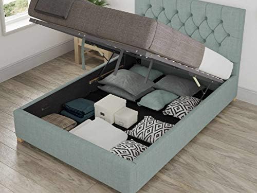 Aspire Beds Marble Fabric Ottoman Storage Bed Textured Linen in Sky Single (3ft) made in UK