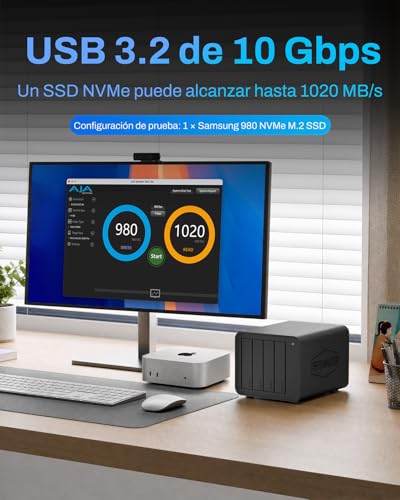 TERRAMASTER D8 Hybrid Almacenamiento: 4 HDD + 4 NVMe SSD, USB 3.2 Gen 2 10Gbps Type-C, 8 Discos Independientes, Plug and Play(Sin Discos)