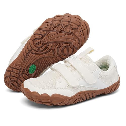 SAGUARO Kids Girl Boy Barefoot Sneakers Lightweight Soft Comfortable Barefoot Shoes Minimalist Trail Shoes for Sport and Daily Use,Beige,27EU