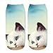 Womens Girls 3D Novelty Colorful Funny Cat Pug Ankle Socks, Crazy Cute Cartoon Low Cut Kitty Socks 5 Value Pack