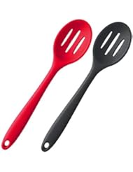 Silicone Nonstick Slotted Spoons Set 2, BPA Free and FDA Grade,High Heat Resistant, Hygienic Design Cooking Baking Spoons Set for Stirring, Mixing and Serving,Red and Black
