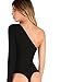 Verdusa Women’s Sexy One Shoulder Off Rib Knit Thong Bodysuit Black S