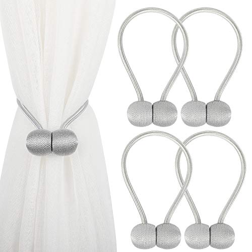 4 Pack Magnetic Curtain Tie Backs,Decorative Drape Tie Backs,The Most Convenient Curtain Rope Hold Back Holder,Simple Modern Woven Texture Rope for Small or Thin Window Drapries,12 Inch(Silver Grey) - Thumbnail 7