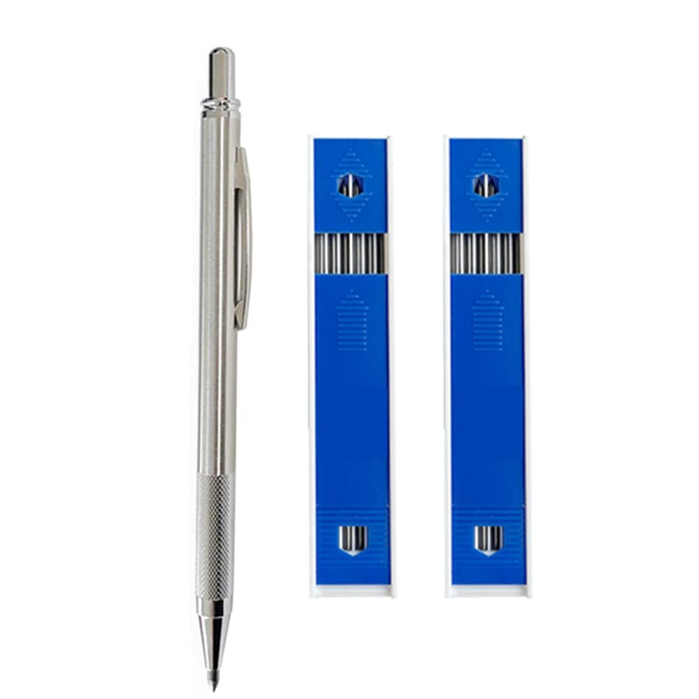 2Pcs 3.0MM Mechanical Pencil Set, Stainless Steel Metal Automatic Pencil with 2B Gray Lead Core, Black/Red Leads for Art Sketching & Crafting