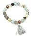 Mana Vibes Essential Oil Semi Precious Gemstone Tassel Beaded Bracelet with Lava Beads, Essential Oil Jewelry 8mm Bead Size, Grey Tassel (Amazonite Grey Lava Beads)