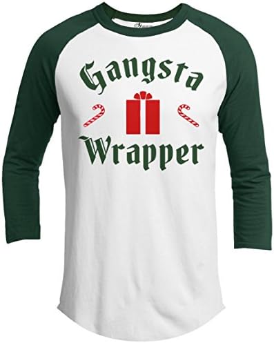 21 Threads Christmas Raglan Gangsta Wrapper Holiday 3/4 Sleeve T-Shirt
