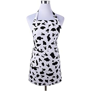 Love Potato Cute Women Girls Cooking Kitchen Apron with Pockets Black White Cow Print Bib Apron Gift, White