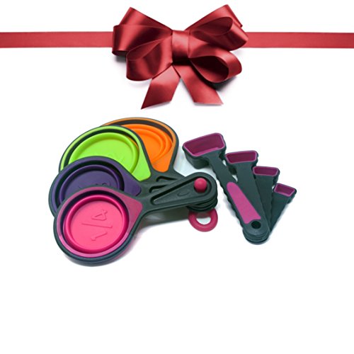 Collapsible Measuring Cups and Measuring Spoon, Portable Food Grade Silicone for Liquid & Dry Measuring, Kid Measuring Cup, Dog Food Measuring Cup