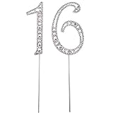 eBoot Sweet 16 Cake Topper 16th Birthday Party Supplies with Sparkling Rhinestone Crystals, Silver