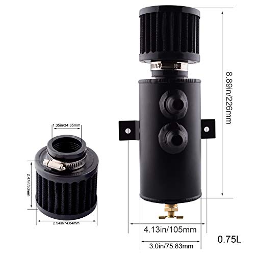 ESPEEDER Universal 10AN Aluminum Baffled Oil Catch Can Brushed Reservoir Tank with Breather Filter 750ml Black