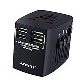 Travel Adapter Universal Travel Adapter with 4USB Ports/5A Travel Charger Plug PowerIQ Wall Adaptor All-in-One International Power Converter Worldwide Outlet AC Socket for US/UK/EU/AU by ATECH