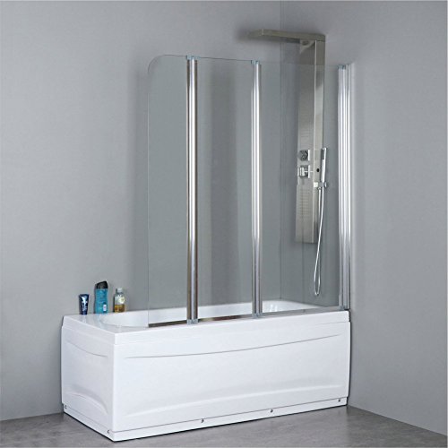 Goodyo Pivot Glass Shower Door 51x55 inch Hinged 3 Folding Semi-frame Bathtub Shower Screen Door 1/5 Tempered Clear Glass
