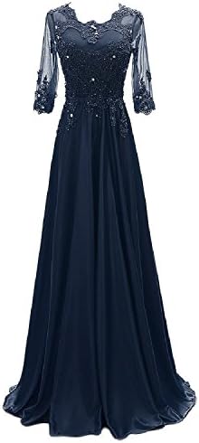 OYISHA Womens 1/2 Sleeve Lace Beaded Evening Dress Long Formal Party Gowns AWY2 Navy Blue 6