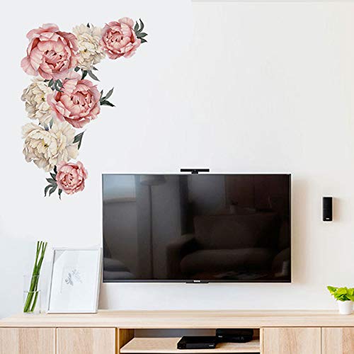 Outivity Flowers Wall Sticker Peony Rose, Waterproof PVC Wall Decals Flowers for Living Room Bedroom Kitchen Playroom Nursery Room Sofa Background Decorations