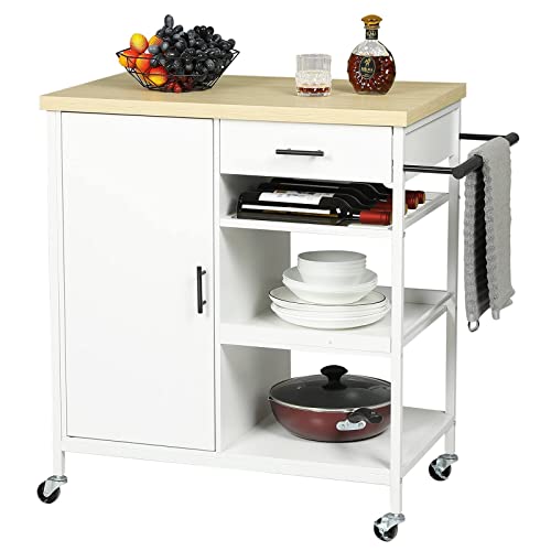 Hasuit Kitchen Island on Wheels with Storage Drawer, Shelves