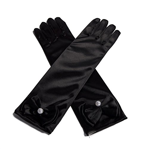 Lusiyu Girl Solid Color Long Elbow Length Formal Pageant Glove (Black)