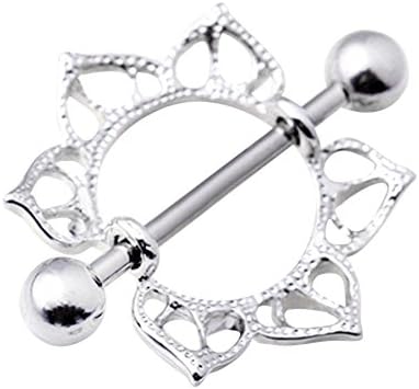 Vellhater Fashion Steel Floral Circle Piercing Nipple Shield Ring for Women (Silver)