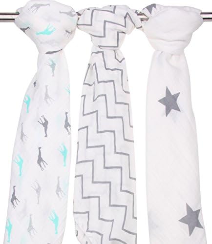 Muslin Swaddle Blankets 3-Pack! 100% Breathable Cotton - Used for Nursing/Receiving/Swaddling Gift Sets - Perfect for boys or girls - unisex size 48x48 Large organic Designs