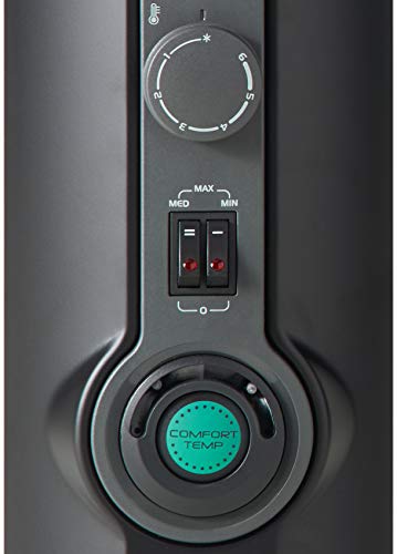 DeLonghi Oil-Filled Radiator Space Heater, Quiet 1500W, Adjustable Thermostat, 3 Heat Settings, Energy Saving, Safety Features, Nice for Home with Pets/Kids, Black, Comfort Temp KH390715CM